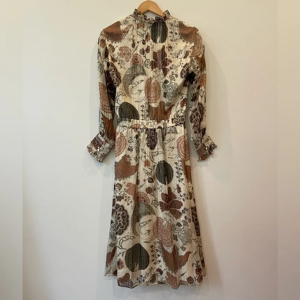 Floral Silk Blend Midi-Dress Lafayette 148 Size XS Fall Autumn Luxury - Picture 10 of 16